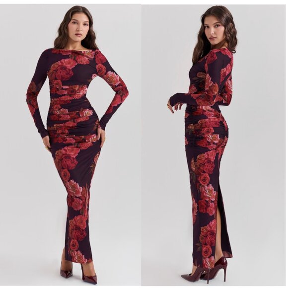 House of CB Dresses & Skirts - House of CB Lanetta Romantic NEW Floral Dress Medium Purple Burgundy Flower